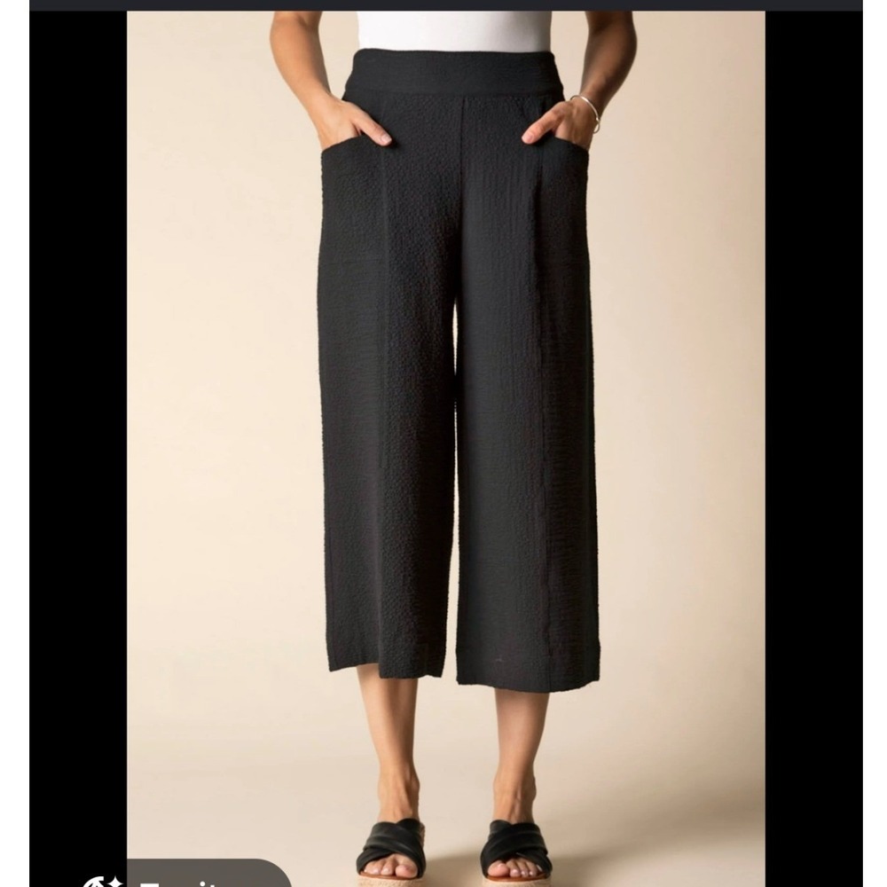 Habitat Black Crinkle Crepe Aria Capri Pants Women XL Lagenlook Travel Capsule